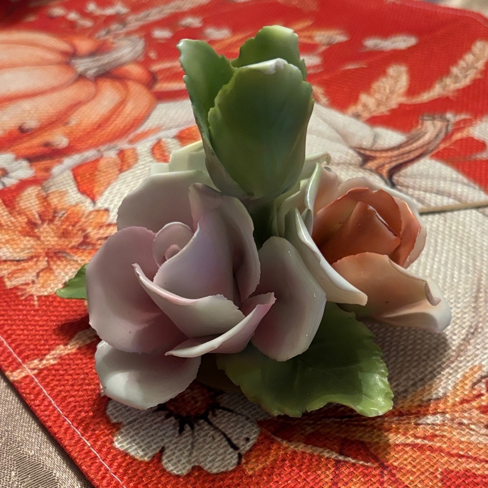 Capodimonte Porcelain Floral with Pink, Yellow and Green Accents